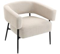 HOMCOM Fauteuil de Salon, Fauteuil Scandinave en Tissu Aspect Lin, Assise Large et Accoudoirs, Structure en Acier, Beige