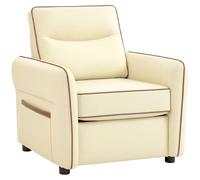 HOMCOM Fauteuil de Salon Moderne avec Rembourrage Épais, Poche Latérale et Revêtement en Similicuir, Beige