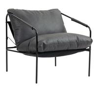 HOMCOM Fauteuil de salon moderne rembourré, fauteuil de chambre à coucher avec coussins amovibles, accoudoirs et cadre en métal, fauteuil relax en cuir PU pour le salon, 74,5x75x77 cm, gris anthracite