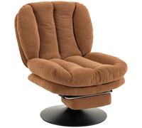 HOMCOM Fauteuil de Salon Pivotant Rembourré en Tissu Effet Lin, Repose-pieds, Assise Large, Marron Foncé