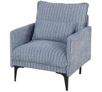 HOMCOM Fauteuil de salon rembourré en tissu effet lin avec accoudoirs, coussin lombaire et assise large, Bleu