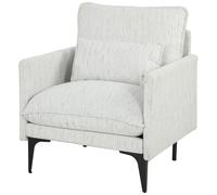 HOMCOM Fauteuil de salon rembourré en tissu effet lin avec accoudoirs, coussin lombaire et assise large, Blanc