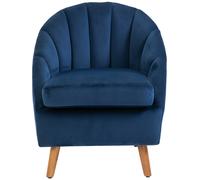 HOMCOM Fauteuil de salon rembourré en velours avec rembourrage épais, pieds en bois de caoutchouc, accoudoirs, Bleu