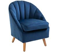 HOMCOM Fauteuil de salon rembourré en velours, avec rembourrage épais, pieds en bois d'hévéa, pour salon et salle à manger, 67 x 65 x 77 cm, bleu