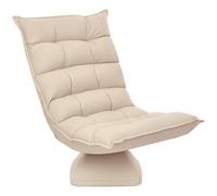 HOMCOM Fauteuil de sol paresseux fauteuil relax fauteuil salon design capitonné inclinaison dossier réglable pivotant 360° revêtement lin beige
