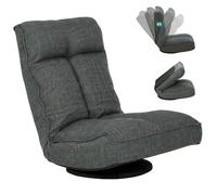 HOMCOM Fauteuil de Sol Pliable Pivotant à 360° Rembourrée 58x107x79 cm Gris | Dossier Inclinable 5 Positions, Chaise de Sol, Canapé Paresseux en Lin, pour Salon Bureau Chambre
