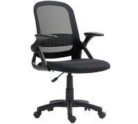 HOMCOM Fauteuil en maille respirante, fauteuil tournant ergonomique avec accoudoirs rabattables et soutien lombaire, Noir