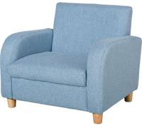 HOMCOM Fauteuil Enfant Design scandinave Grand Confort accoudoirs Assise Dossier garnissage Mousse Haute densité piètement Bois Caoutchouc Lin Bleu
