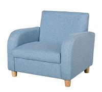 HOMCOM Fauteuil Enfant Design scandinave Grand Confort accoudoirs Assise Dossier garnissage Mousse Haute densité piètement Bois Caoutchouc Lin Bleu