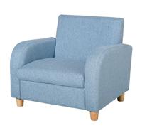 HomCom Fauteuil enfant Design scandinave Grand confort assise mousse haute densité lin bleu