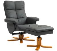 HOMCOM Fauteuil inclinable avec repose-pieds, dossier inclinable à 145°, pivotant à 360°, similicuir, Gris foncé