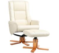 HOMCOM Fauteuil inclinable avec Repose-Pieds, Similicuir, Blanc crème | Chaise TV, fonction berçante, fauteuil TV, pour salon, chambre