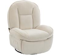 HOMCOM Fauteuil inclinable en chenille, fauteuil de relaxation pivotant à 360°, assise large, poches latérales, crème