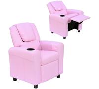 HOMCOM Fauteuil inclinable Enfant Cuir PU Repose-Pieds Rose | Fauteuil pour enfants, chaise enfant, fauteuil tout-petit, appui-tête rembourré, porte-gobelet.