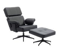 HOMCOM Fauteuil inclinable réglable avec repose-pieds, revêtement en simili cuir, appuie-tête réglable en hauteur, base métallique, Noir