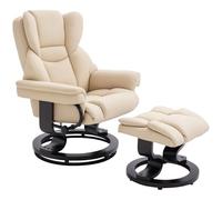 HOMCOM Fauteuil inclinable Repose-Pieds 360° accoudoirs Bois Blanc Crème
