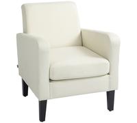 HOMCOM Fauteuil individuel, fauteuil relax, fauteuil rembourré avec pieds en bois, tissu aspect lin, 66 x 72 x 74 cm, crème