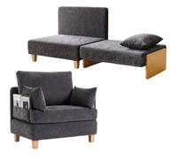 HOMCOM Fauteuil-lit 2-en-1 Fonction lit 2 oreillers 183x57 cm Gris foncé | Canapé-lit, coussins lavables, poches latérales, mélange lin-velours, lit d'appoint, pour salon, chambre