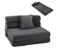HOMCOM Fauteuil Lit 2-en-1 Pliable 100x193cm Gris Foncé | Canapé lit en velours côtelé avec coussins, poches latérales, lit d'appoint sans os, chaise de sol, pour salon/chambre
