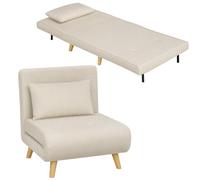 HOMCOM Fauteuil lit 3-en-1 Convertible en Velours, 1 Place Pliant avec Dossier réglable Click-Clack, Pieds en hévéa, Coussin, Beige