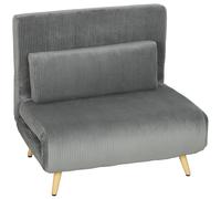 HOMCOM Fauteuil-lit 3-en-1, fauteuil dépliant en tissu côtelé avec fonction lit dossier réglable, coussin Gris foncé