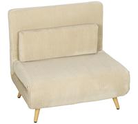 HOMCOM Fauteuil-lit 3-en-1, fauteuil dépliant en velours côtelé avec fonction lit, dossier réglable, coussin, Beige
