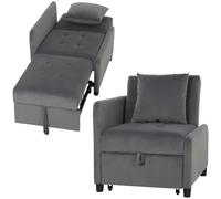 HOMCOM Fauteuil-lit Convertible 4-en-1, Fauteuil d’appoint escamotable Effet Velours avec Dossier réglable et Assise Large pour Salon, Gris foncé