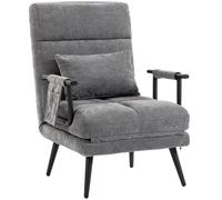 HOMCOM Fauteuil-lit, fauteuil simple pliable chenille 3-en-1 avec dossier Click-Clack, Gris