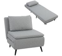 HOMCOM Fauteuil lit simple 3 en 1 pliable, dossier réglable 3 positions, coussin amovible, canapé-lit gain de place, effet lin, structure en bois, salon, 75 x 88 x 78 cm, gris clair