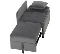 HOMCOM Fauteuil-lit une place 4 en 1 extractible capitonné, inclinable, en velours, Gris foncé