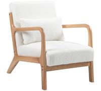 HOMCOM Fauteuil lounge - 3 coussins inclus - assise profonde - accoudoirs - structure bois hévéa - aspect velours crème