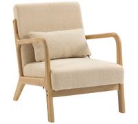 HOMCOM Fauteuil lounge - 3 coussins inclus - assise profonde - accoudoirs - structure bois hévéa - aspect velours beige