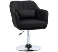 HOMCOM Fauteuil Lounge avec accoudoirs, Coussin Lombaire, rembourré Fauteuil Relax avec Structure métallique, Aspect Lin, réglable en Hauteur Fauteuil pivotant pour Chambre à Coucher, Salon, Noir
