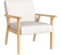 HOMCOM Fauteuil Lounge avec Pieds en Bois Massif pour Salon Blanc crème | Fauteuil, relax, chaise de lecture, aspect lin, pour chambre/bureau