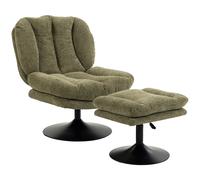 HOMCOM Fauteuil lounge avec repose-pieds, pivotant à 360°, en velours Raindrop, repose-pieds réglable en hauteur, Vert