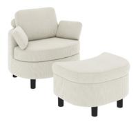 HOMCOM Fauteuil lounge avec tabouret de rangement, appui-tête réglable, fauteuil rembourré avec coussin, assise large, fauteuil de relaxation confortable en velours côtelé pour salon, chambre à