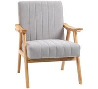 HOMCOM Fauteuil Lounge de Salon avec Pieds en hévéa Gris Clair | Fauteuil, fauteuil inclinable, fauteuil rembourré aspect velours, chaise de lecture pour chambre et bureau.