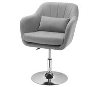 HOMCOM Fauteuil Lounge Design Grand Confort Coussins lombaires Hauteur réglable pivotant 360° piètement métal chromé Lin Gris