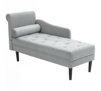HOMCOM Fauteuil Lounge matelassé avec Coussin & accoudoir Gauche Gris | Velours, canapé rembourré, chaise longue, pieds en bois massif, pour salon, bureau, lounge.