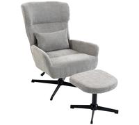 HOMCOM Fauteuil lounge pivotant 360° avec repose-pieds, réglable en hauteur, revêtement en chenille, avec coussin lombaire, blanc crème