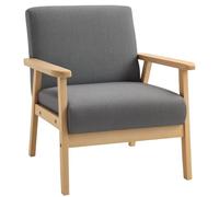 HOMCOM Fauteuil Moderne en Lin rembourré, Fauteuil d'appoint Gris | Pieds en bois massif, large assise, fauteuil lounge rembourré, salon, chambre, bureau