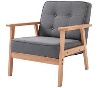 HOMCOM Fauteuil Monoplace Fauteuil de Salon en Tissu avec Accoudoirs Cadre en Bois Lin Gris 64,5 x 70 x 74 cm