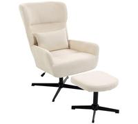 HOMCOM Fauteuil pivotant 360° avec Repose-Pieds, Fauteuil Lounge Moderne réglable en Hauteur en Chenille avec Coussin Lombaire et Dossier Large, Blanc crème