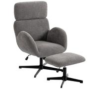 HOMCOM Fauteuil pivotant avec repose-pieds, fauteuil d'appoint réglable en hauteur avec appuie-tête ajustable, fonction basculante, Gris