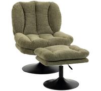 HOMCOM Fauteuil pivotant avec repose-pieds réglable, assise large, vert | Fauteuil de détente en velours effet goutte de pluie, coussin épais, design capitonné pour salon ou chambre