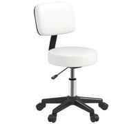 HOMCOM Fauteuil pivotant Coiffeur avec siège rembourré 48cm Blanc | 5 roues, hauteur réglable, coiffeurs, tatouage, spa, coussin roulant, professionnel