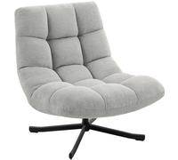 HOMCOM Fauteuil pivotant lounge à large assise, effet chenille déperlant, pieds croisés en acier, Gris clair