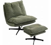 HOMCOM fauteuil pivotant, repose-pieds réglable, assise large, vert | Fauteuil en velours côtelé avec coussin double épaisseur, assise et dossier larges, capitonné, salon ou chambre