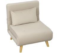 HOMCOM Fauteuil pliant avec fonction de lit, Fauteuil de relaxation pliable en aspect velours, Dossier réglable, supporte jusqu'à 120 kg, Beige