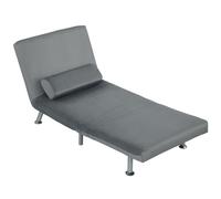 HOMCOM Fauteuil pliant avec fonction de lit, fauteuil de relaxation pliable en imitation velours, dossier réglable, 75 x 70 x 75 cm, Gris